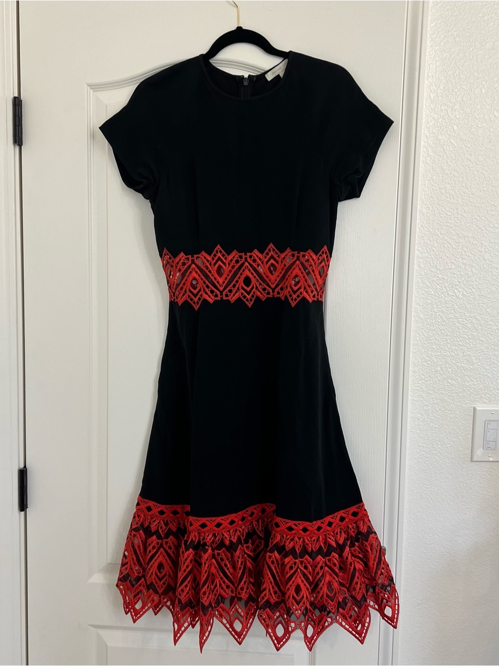 Jonathan Simkhai Black Midi Dress with orange lace trim